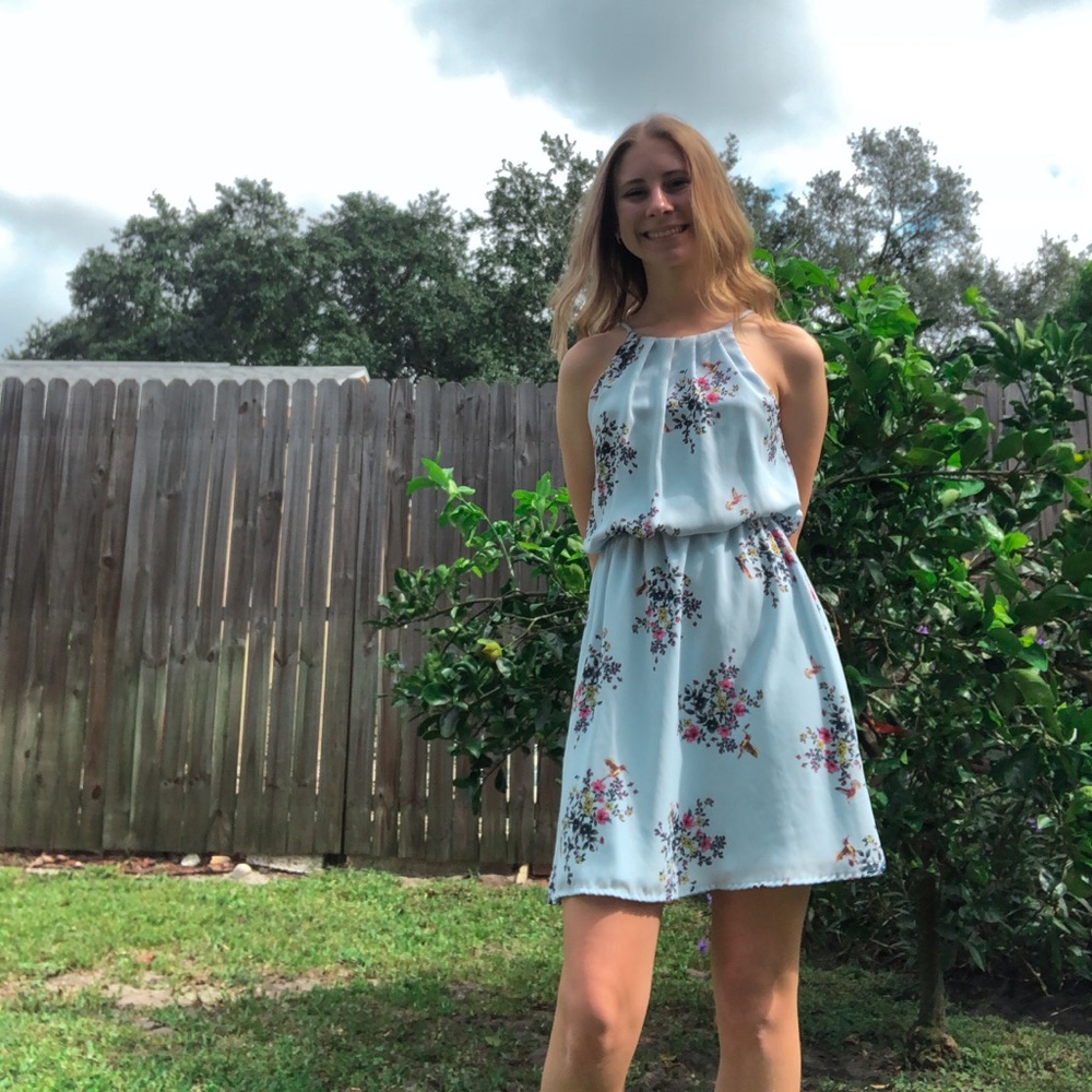 Junior girls light blue floral dress